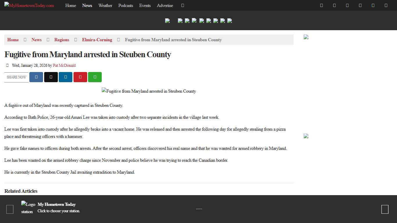 Fugitive from Maryland arrested in Steuben County - MyHometownToday.com
