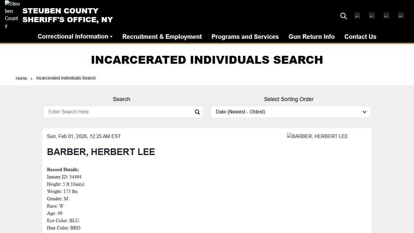 Incarcerated Individuals Search Steuben County Sheriff, NY