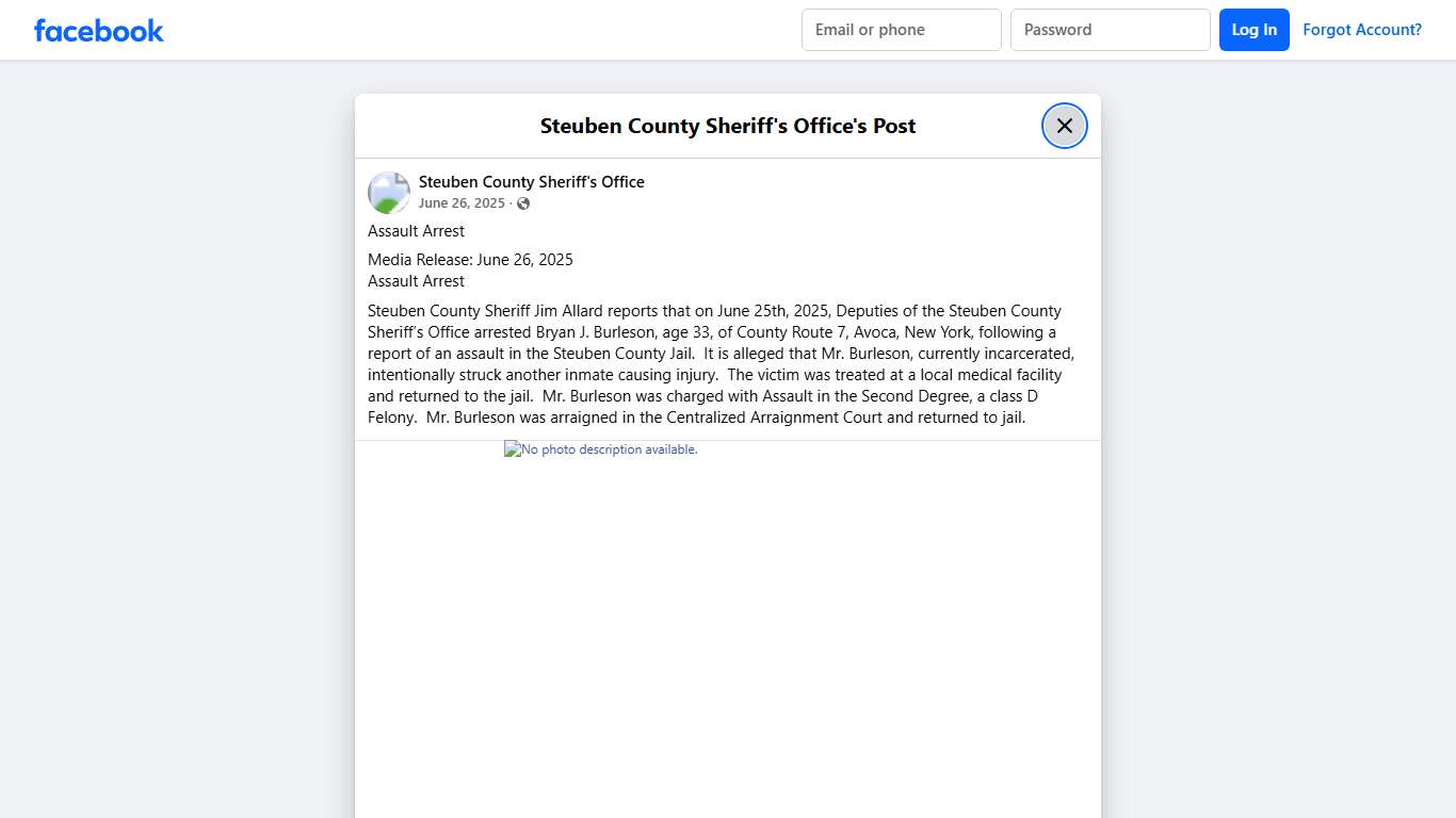 Assault Arrest Media... - Steuben County Sheriff's Office Facebook