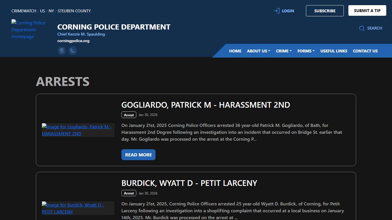 Corning Police Department Arrests CRIMEWATCH